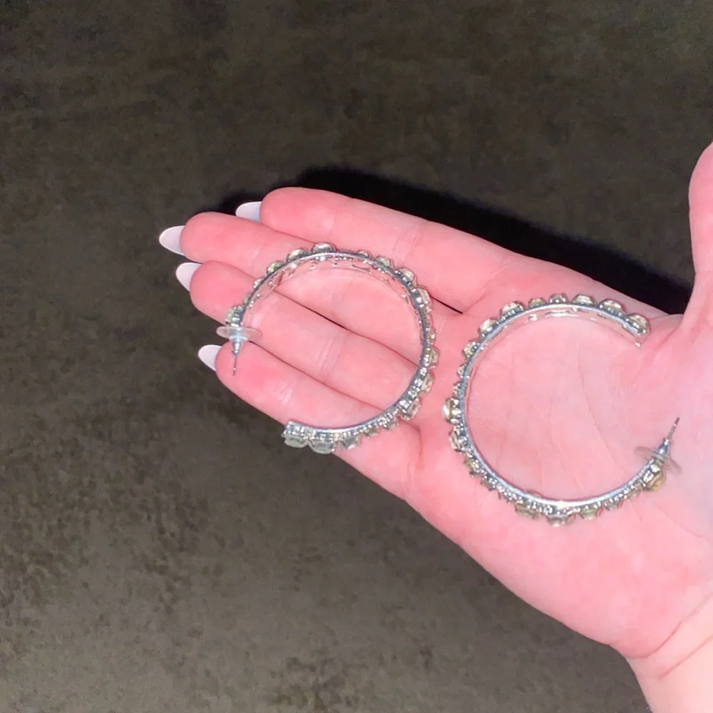 Silver Rhinestone Hoops - Picture 2 of 3